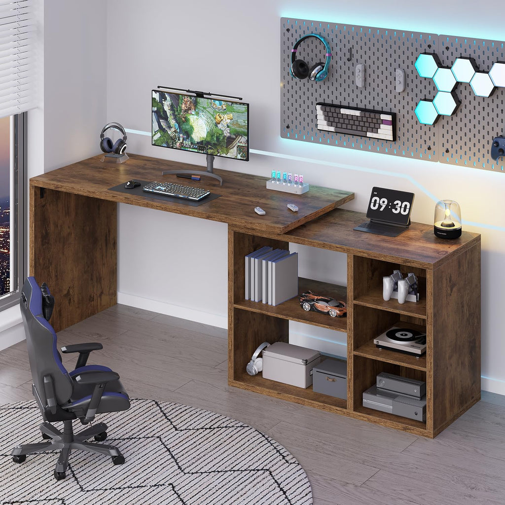 L Shaped Desk with Storage, Home Computer Desk, Rustic Brown, 55 Inch