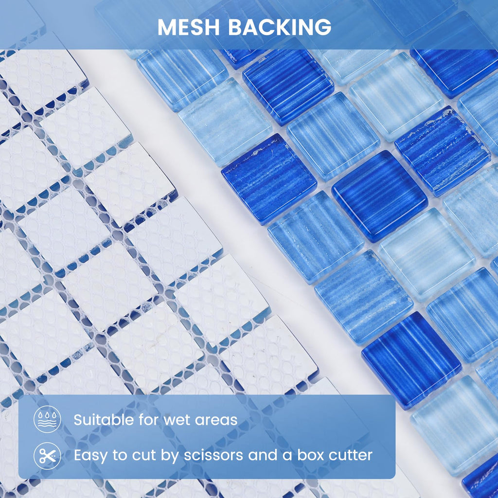 Glass Pool Tile Mosaic Backsplash Mixed Blue 12 Inch 5-Pack