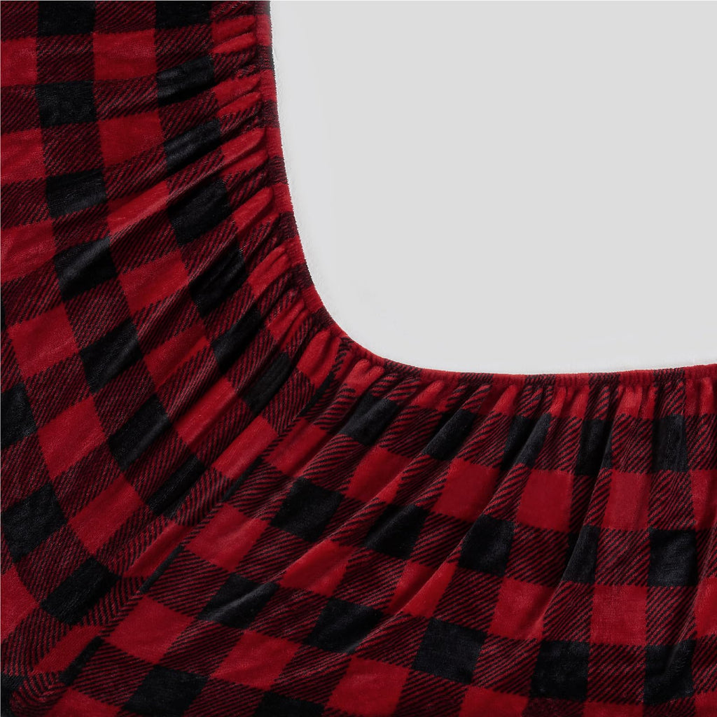 Plaid Flannel Sheet Set, Full Size, Red and Black, 4 Pieces