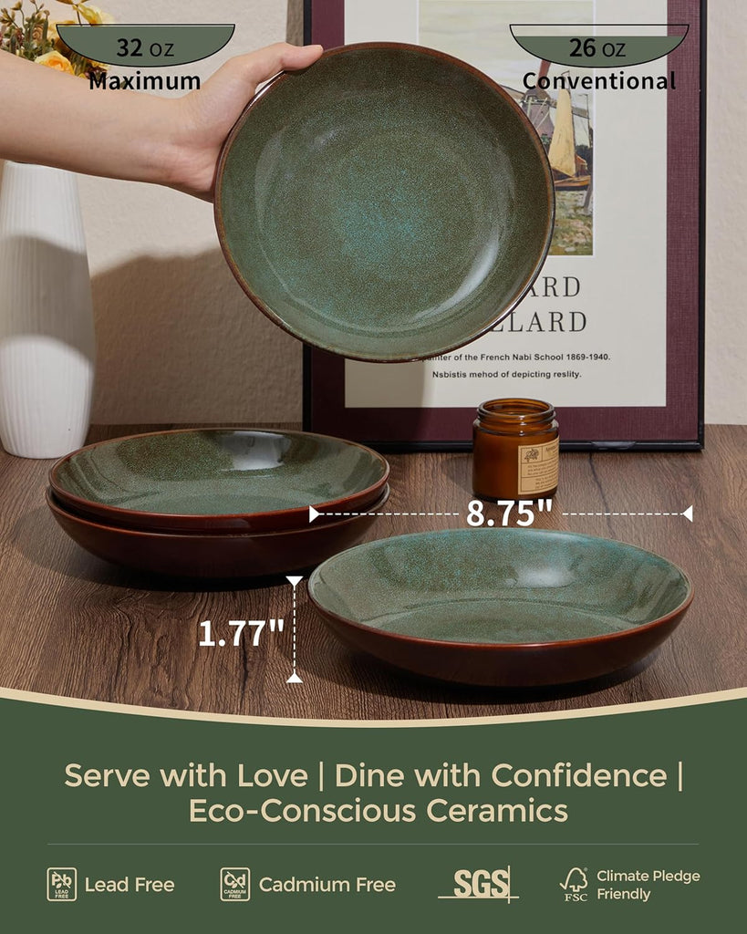 32 Piece Double Bowl Dinnerware Sets with Pasta Bowls, Highly Chip and Crack Resistant Plates and Bowls Sets