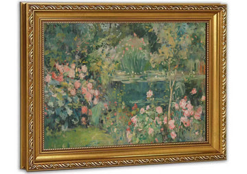 Vintage Gold Framed Monet Garden Wall Art, Impressionist Water Lily Pond Framed Canvas Print, French Country Floral