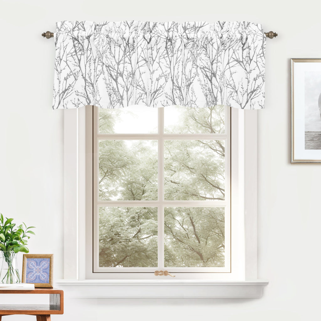 Tree Branch Lined Valance Double Layer Blackout Thermal Insulated Abstract Ink Printing Window Curtain Valance Rod