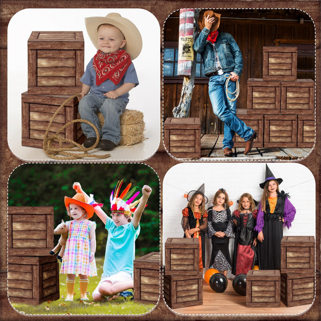6 Pcs Cowboy Party Decorations Wood Grain Boxes Western Rustic