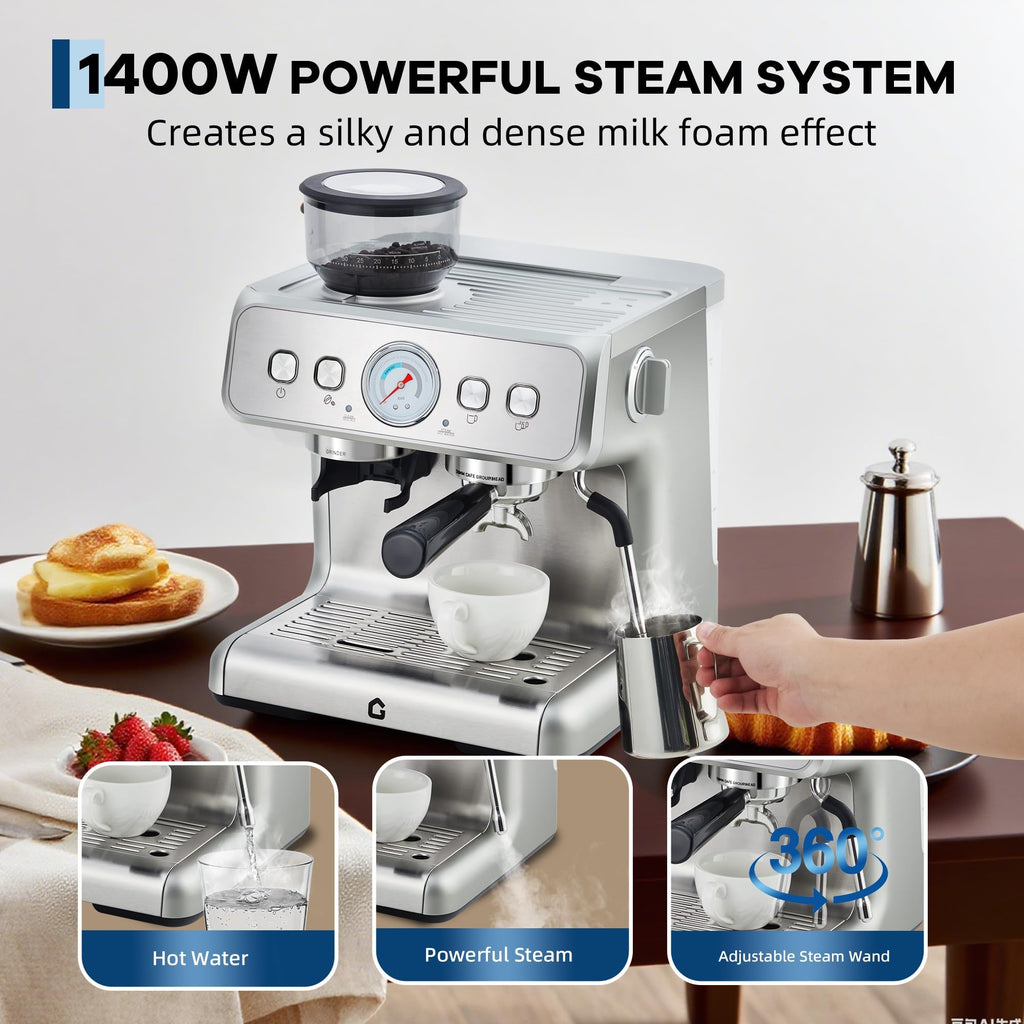20 Bar Espresso Machine With Grinder Semi Automatic Coffee Maker