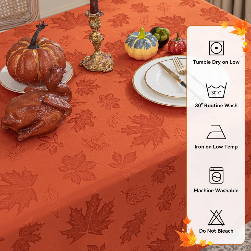 Fall Jacquard Rectangle Tablecloth, 60 x 102 Inch Burnt Orange