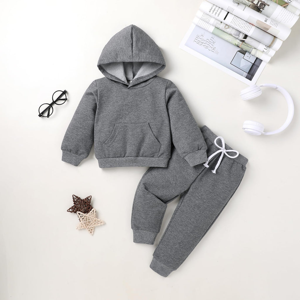Baby Outfits for Girl Boy Toddler Sweatsuit Hoodie Set (Solid Color-Dark Gray, )