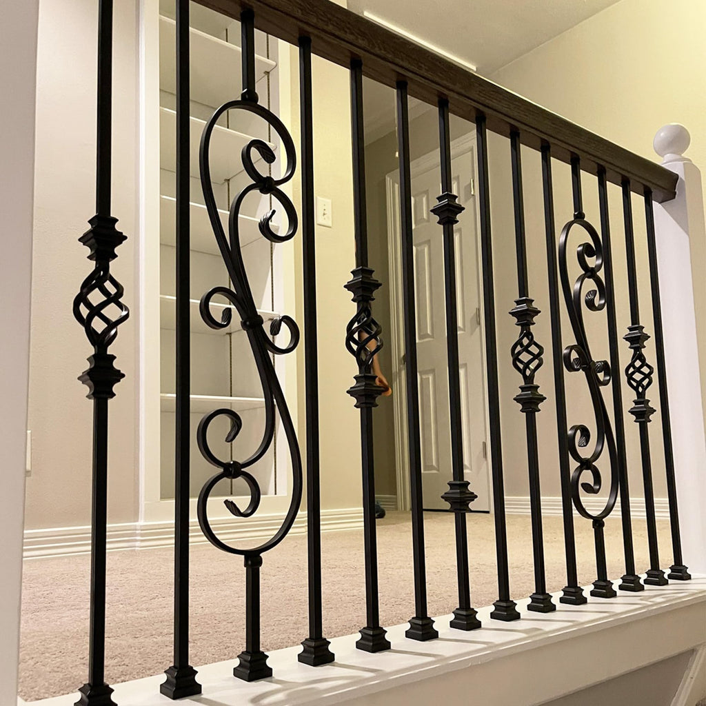 Stair Parts Single Knuckle Iron Balusters - Contractor Pack of 10, 1/2" x 44" Stair Spindles, Metal Wrought Iron