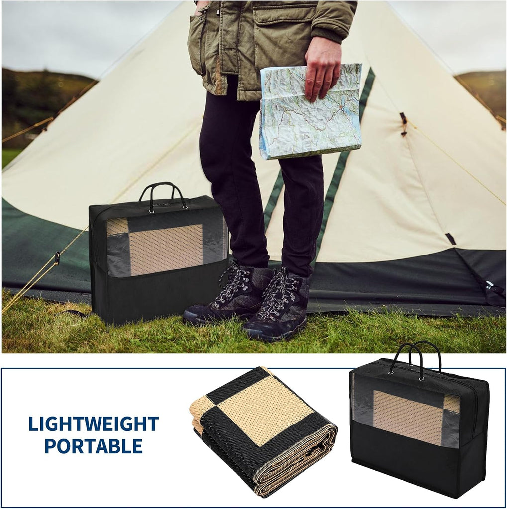 Outdoor Rug Waterproof Foldable Reversible Plastic Straw Camping Rug Portable Lightweight Modern Checkered