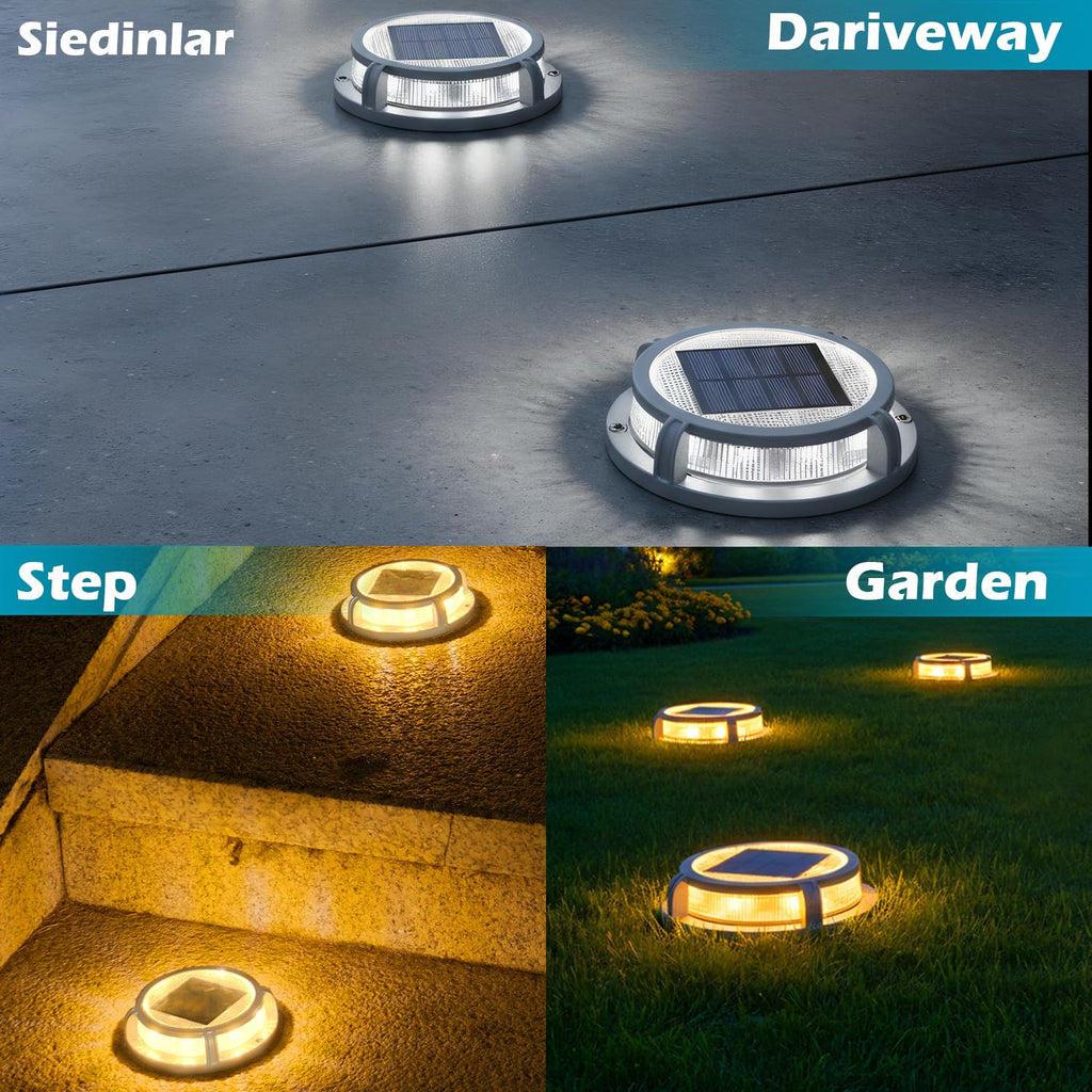 Solar Deck Lights Outdoor 2 Modes 16 LEDs 4 Pack White/Warm Light