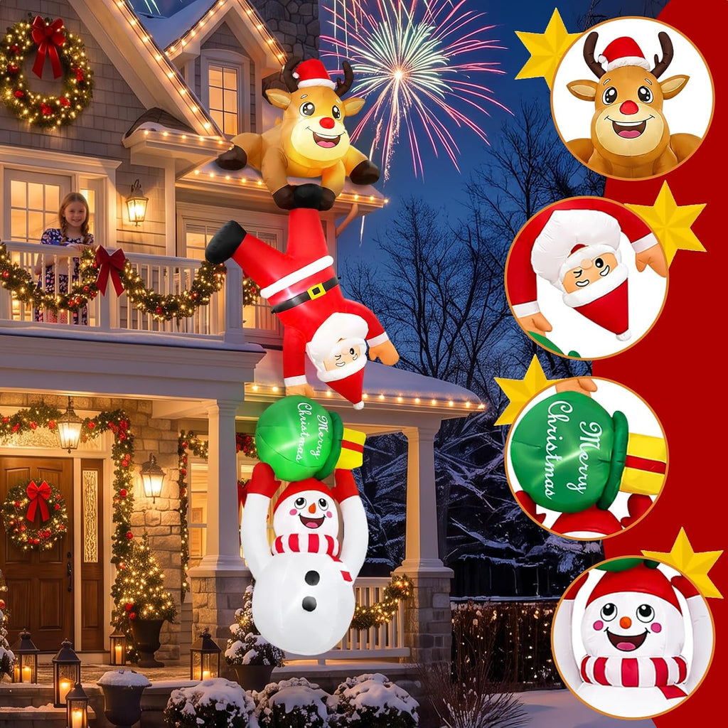 12FT Christmas Inflatables Outdoor Roof Yard Decoration, Funny Xmas Blow Up
