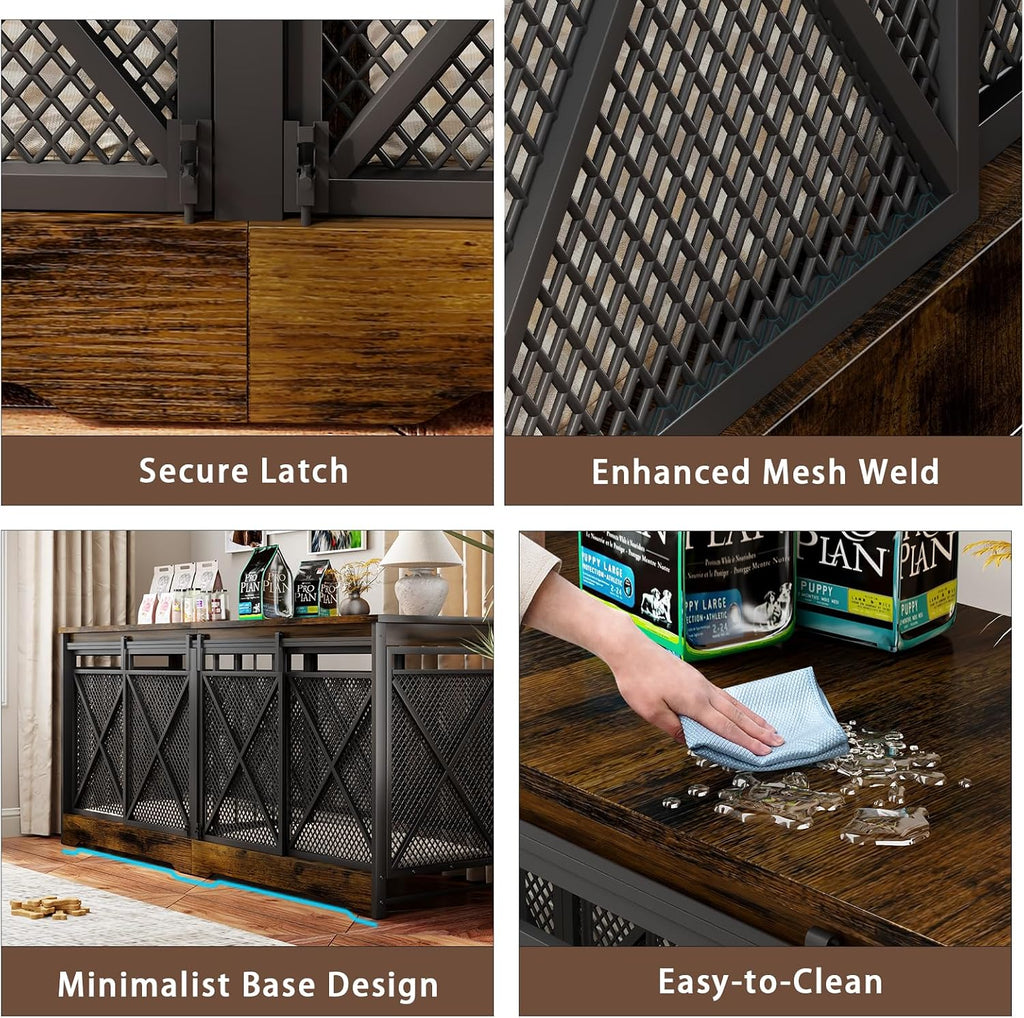 78 Inch Double Dog Crate Furniture, (Caramel Brown)