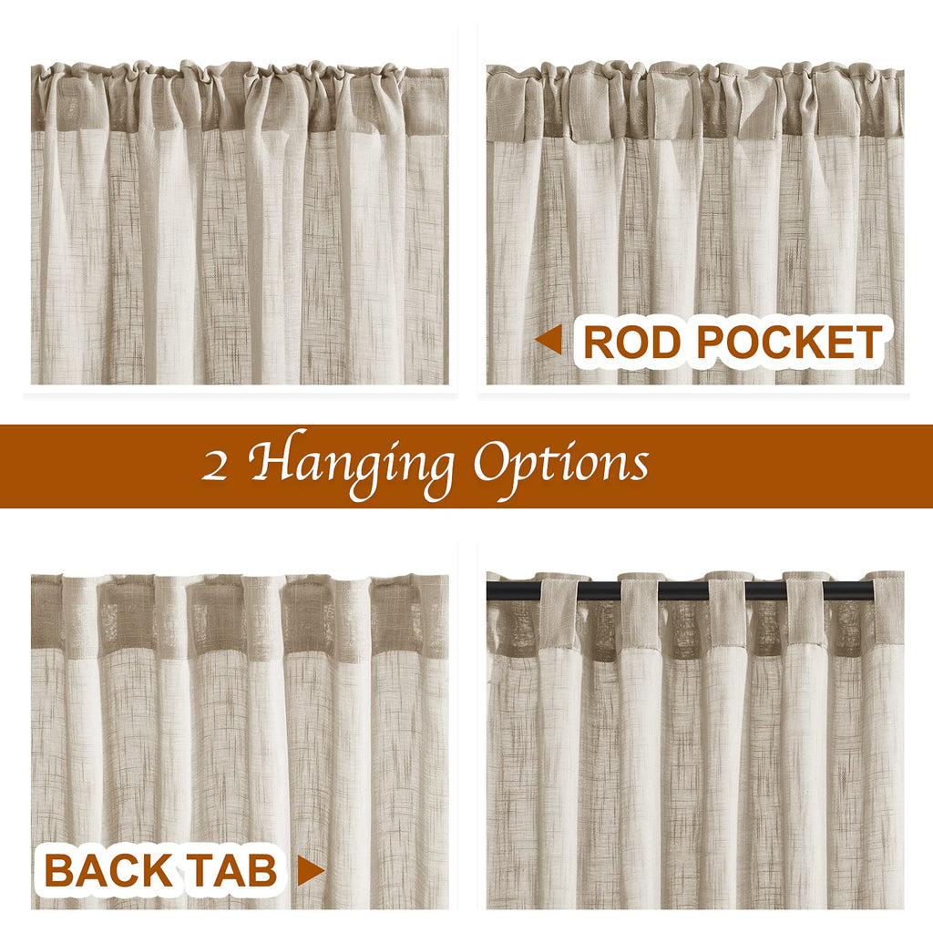Sheer Curtains 84 inches Long, Linen Textured Rod Pocket & Back Tab Privacy Sheer Drapes with Light Through for