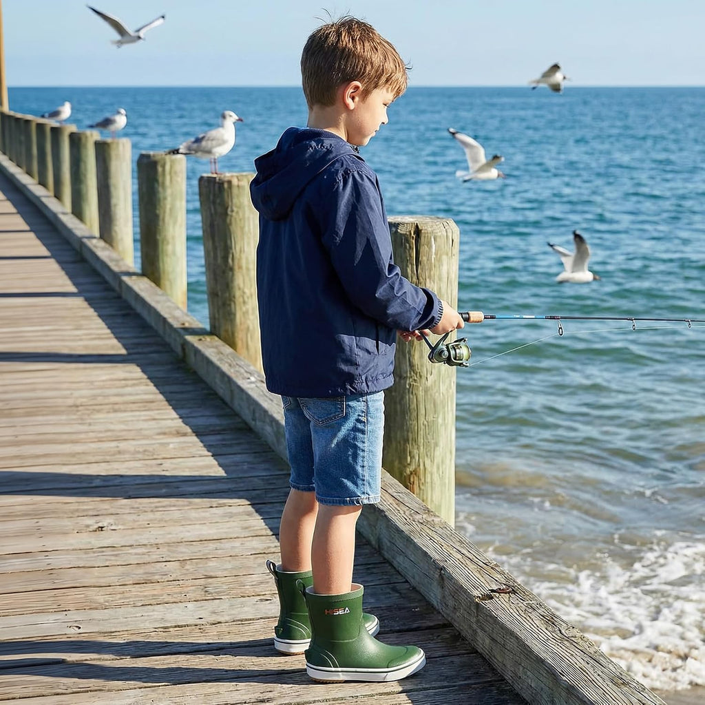 Kids Rain Boots, Waterproof Rubber Deck Boots, Toddler Boys and Girls