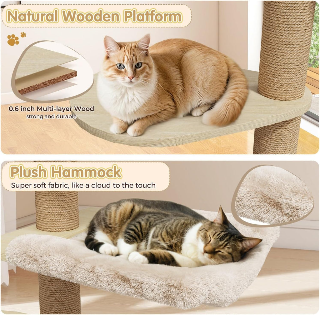 Cat Tree, Floor to Ceiling Cat Tree Height (86-106 in) Adjustable Cat Tower 6 Tier Hemp Scratching Post Cats Activity