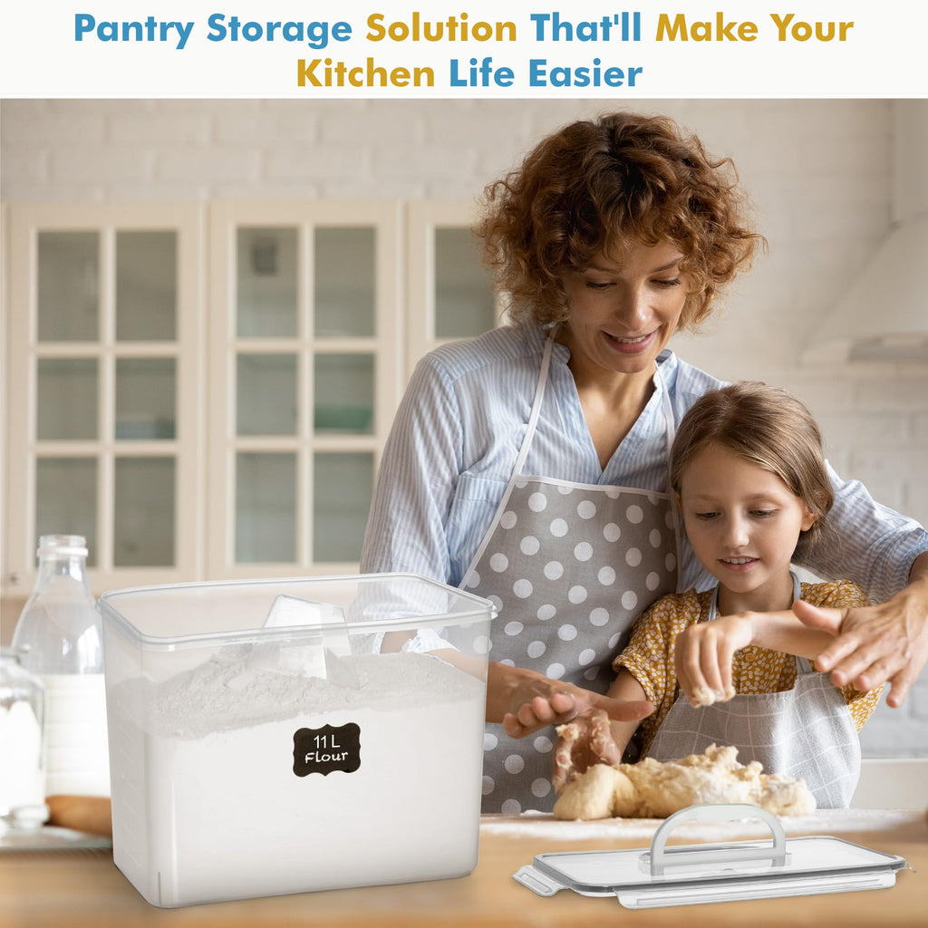2 PC (11L | 372 oz) Flour Sugar Storage Containers with Easy Carry Handle - Plastic Extra Large Food Storage