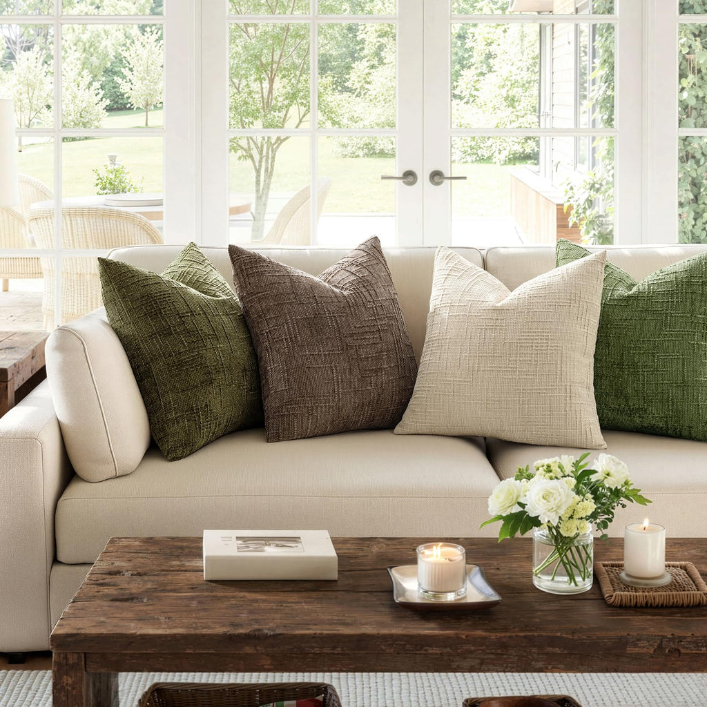 Chenille Textured Lumbar Throw Pillow Covers Beige 12x20 Set of 2