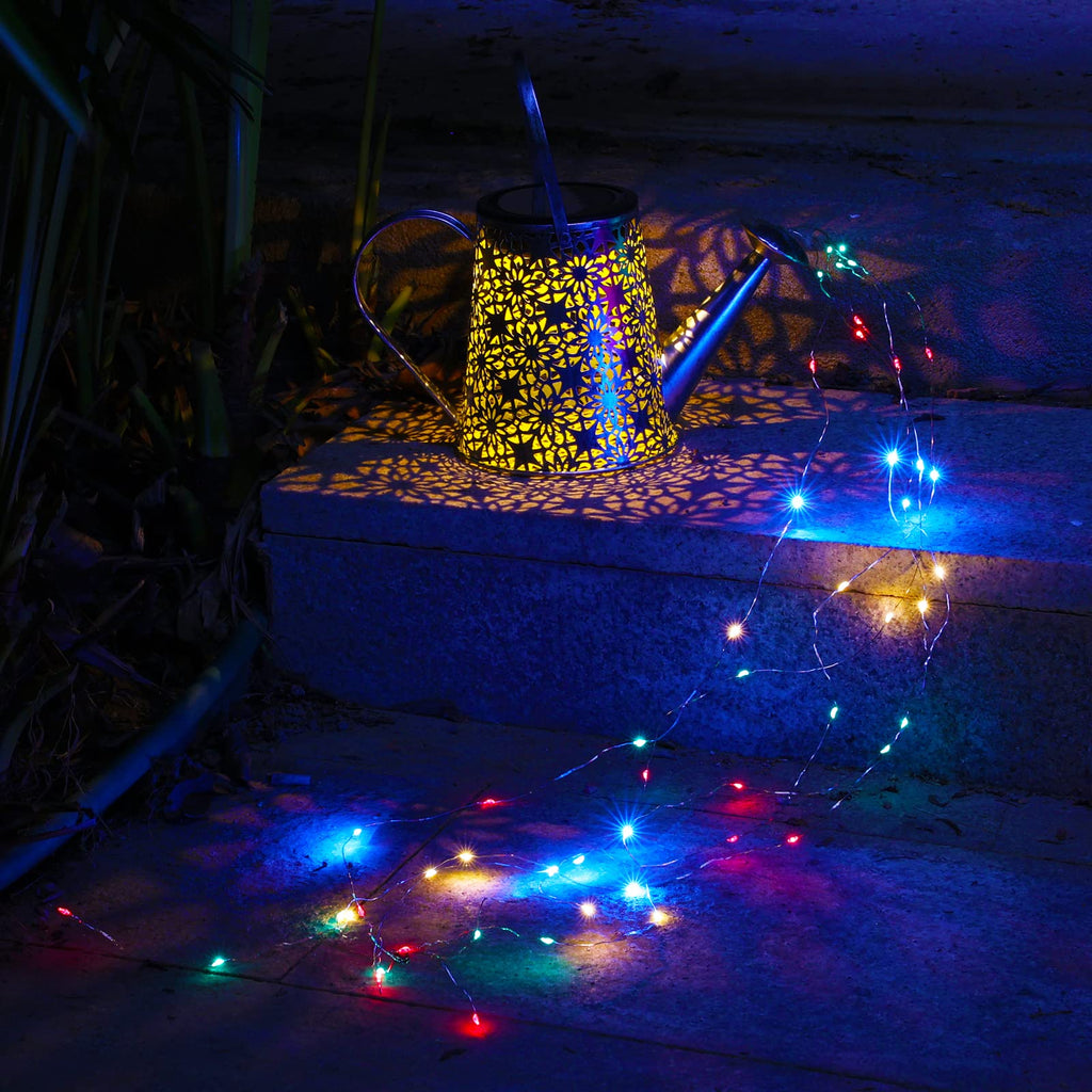 Solar Watering Can Lights, Outdoor Large Hanging Lantern Waterproof, Multicolor Retro Metal Solar Lights Yard Porch