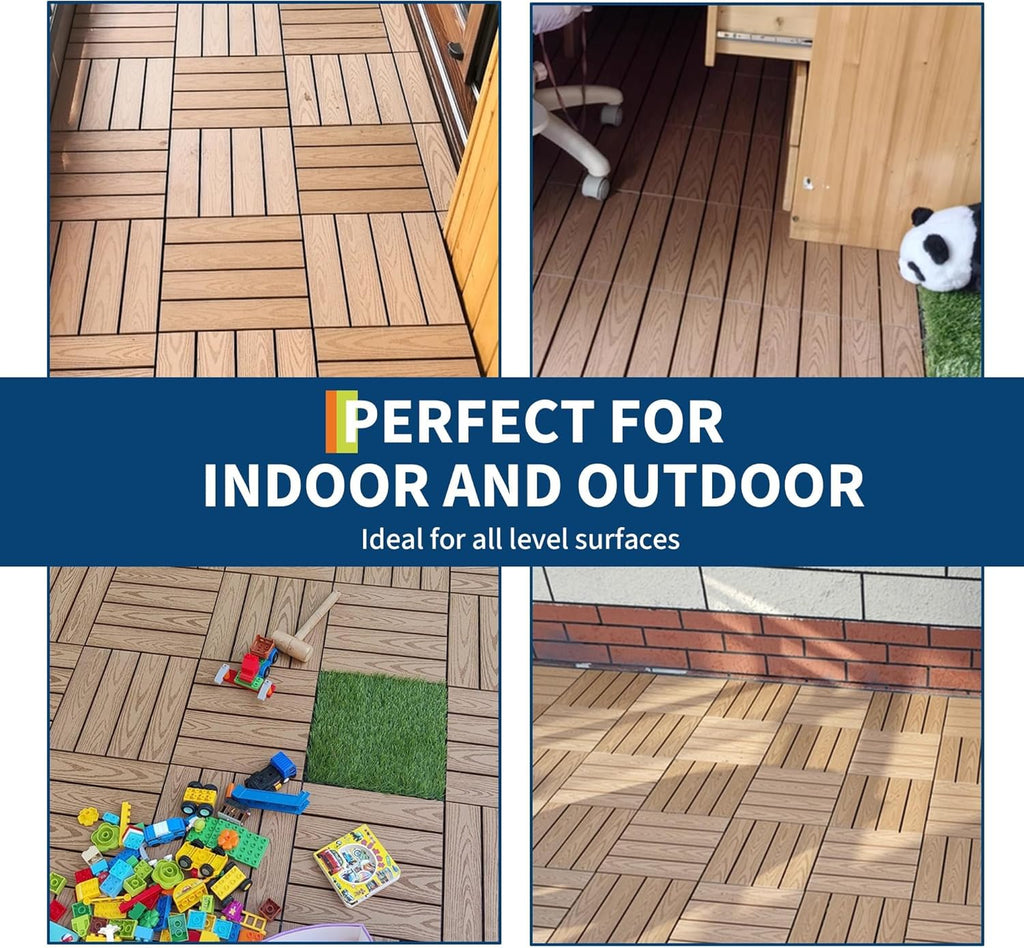 9-Pack 12"X12" Composite Deck Tiles - Waterproof Interlocking Patio Flooring for Indoor & Outdoor Use, All-Weather