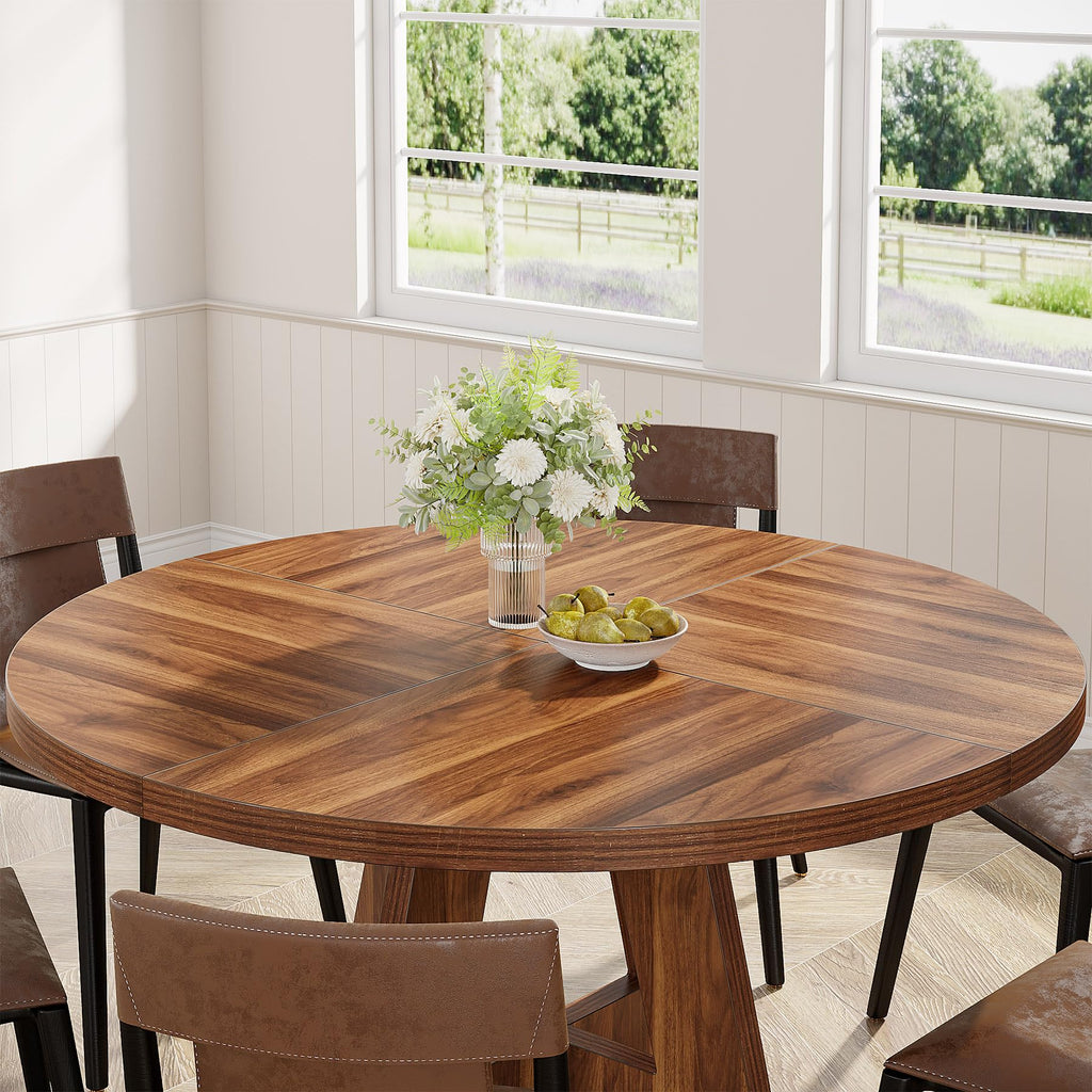 47 inch Round Dining Table Wood Kitchen Table, 47" Dinner Room Tables for 4-6, Farmhouse Accent Furniture with