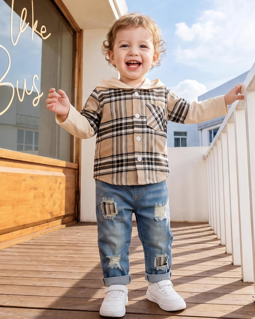 Toddler Baby Boy Clothes Infant Outfit Boys Hoodie Sweatsuit Ripped Jean Fall Winter Little Boy Clothing