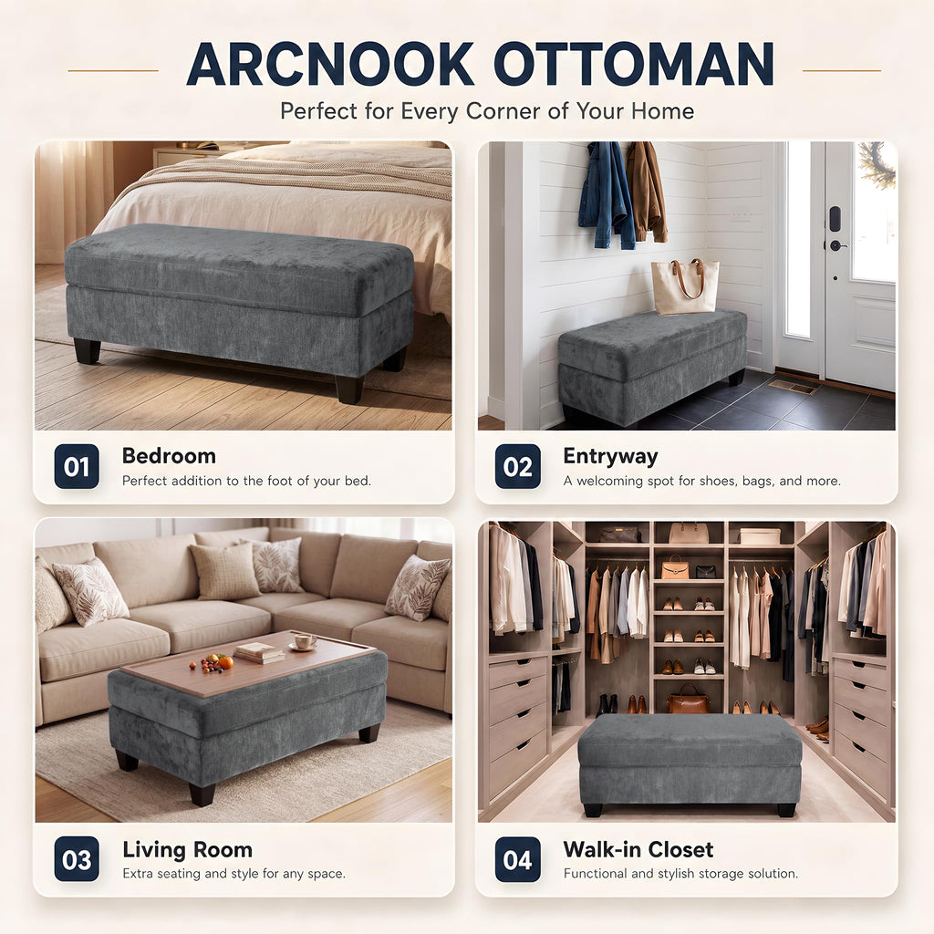 45.3" Storage Ottoman with Reversible Wooden Tray Top, Coffee Table Ottoman Bench Upholstered Multifunctional