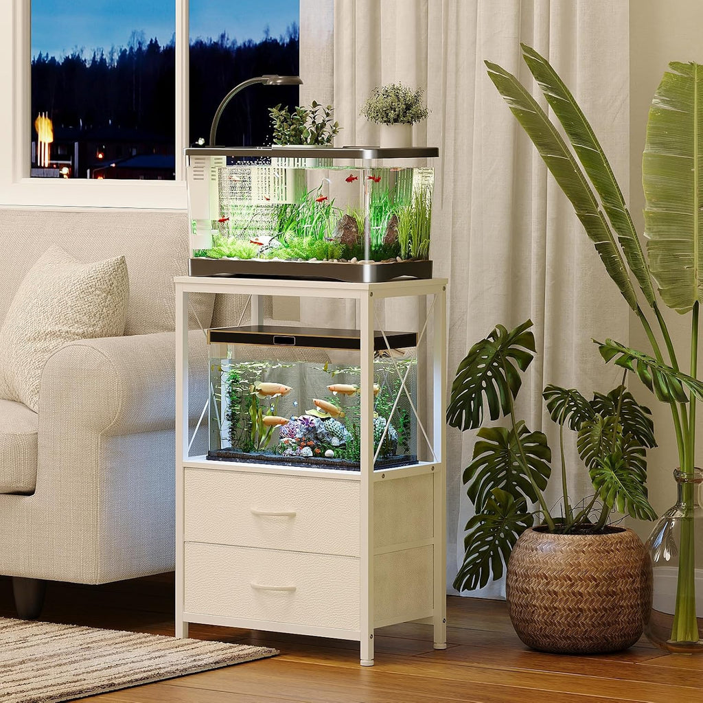 10 Gallon Aquarium Stand with 2 Drawers, White