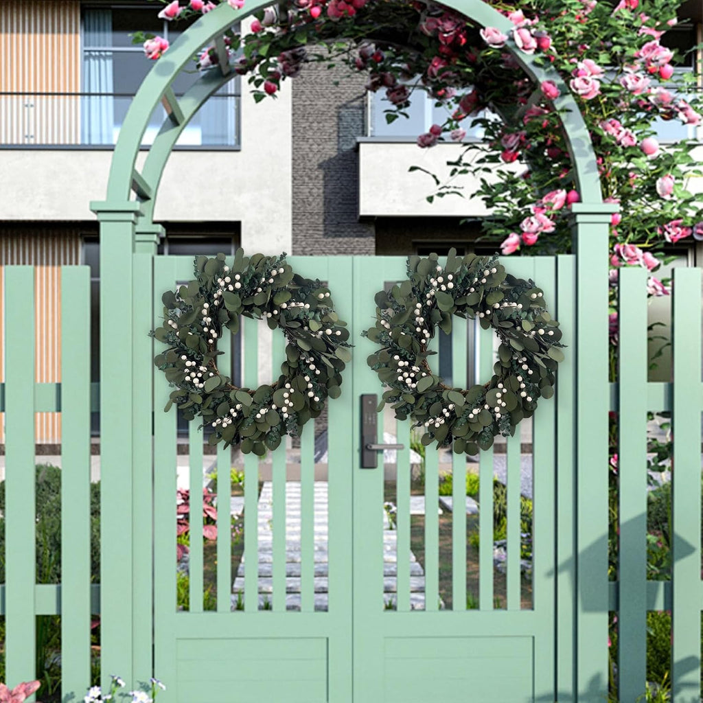 26 Inch Preserved Eucalyptus Wreath for Front Door, Real Touch & Natural Scent Everlasting Greenery, Farmhouse Rustic
