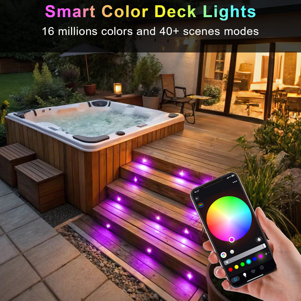 30 Pack 1.22 Inch Smart LED Deck Lights, Low Voltage RGB Outdoor Lighting
