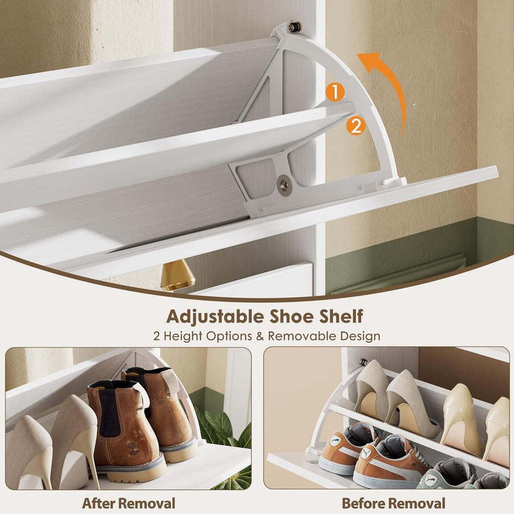 Shoe Cabinet with 3 Flip Drawers, Narrow Shoe Organizer Cabinet, Freestanding Shoe Rack Cabinet, Modern Shoe Storage