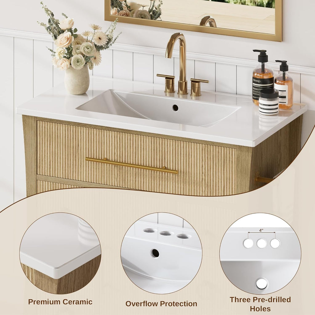 36" Freestanding Bathroom Vanity with Sink - Vanity Cabinet with 4 Drawers & Flip-Down Storage
