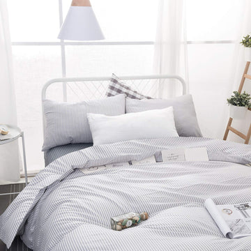 Striped Cotton Comforter Set, Gray