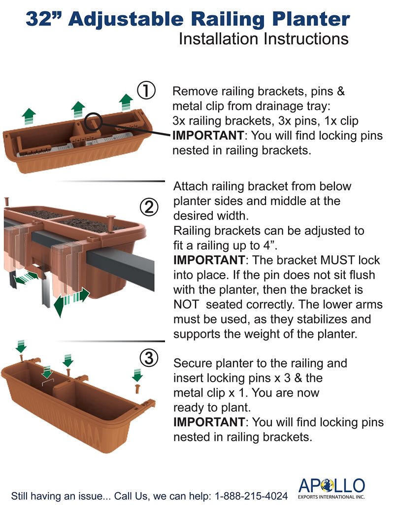 Exports International 32" Adjustable Railing Planter, Terra Cotta