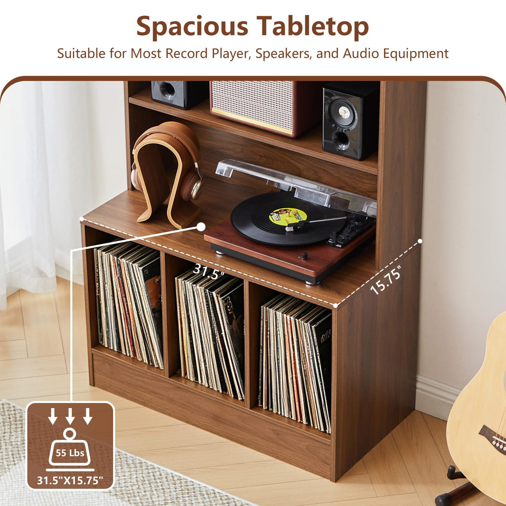 71'' Tall Record Player Stand, 6 Tier Large Vinyl Record Player Cabinet