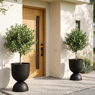 15 Inch Tall Planters, Black Plastic Urn Planters, 2 Pack