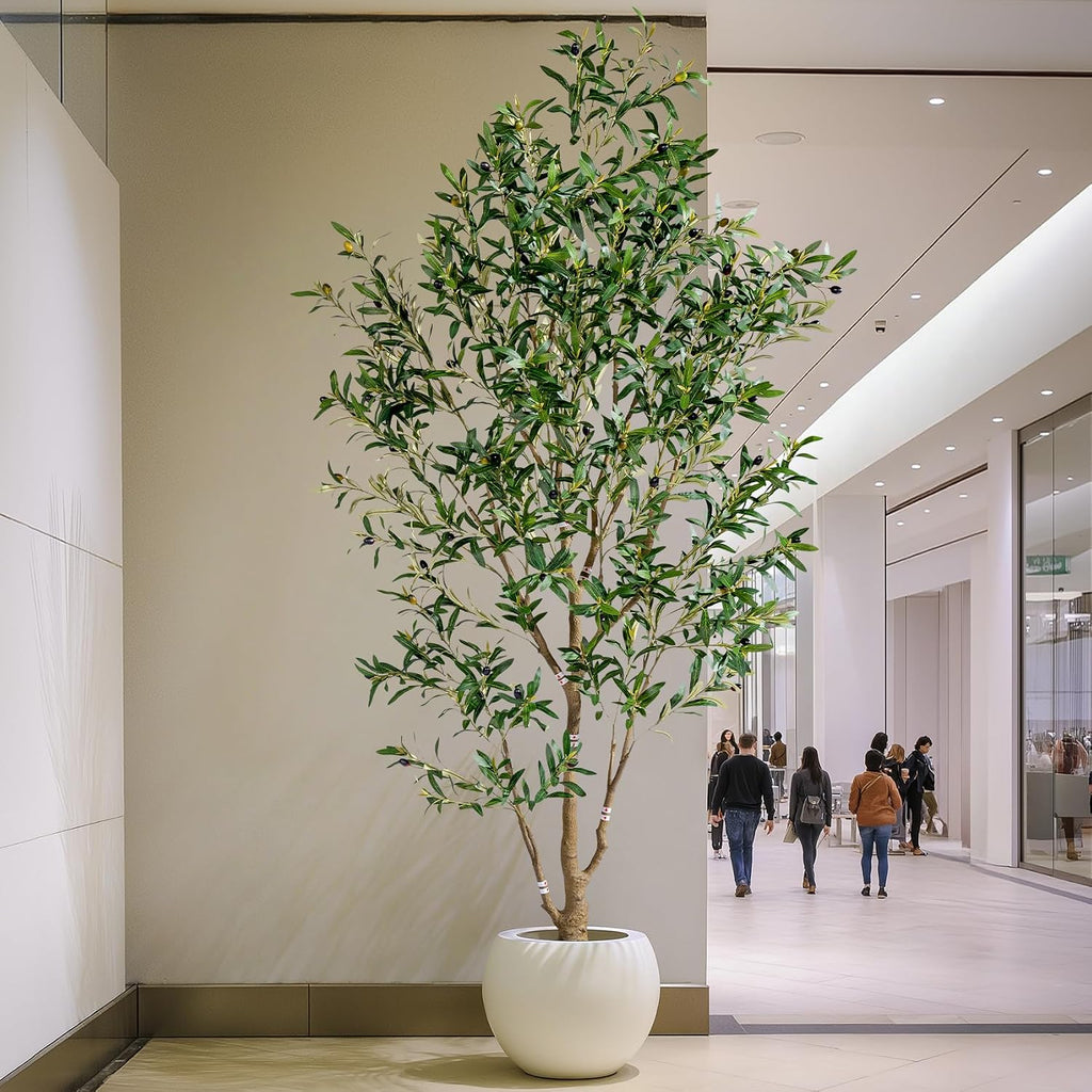 7ft Faux Olive Tree with White Pot & Moss, Artificial Olive Tree Indoor Outdoor, PE/PVC Leaves, Realistic Resin Trunk