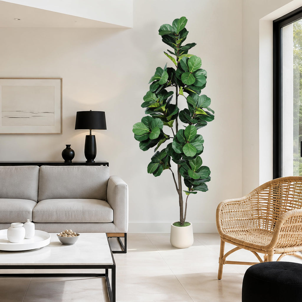 Artificial Fiddle Leaf Fig Tree 7ft with White Exquisite Planter
