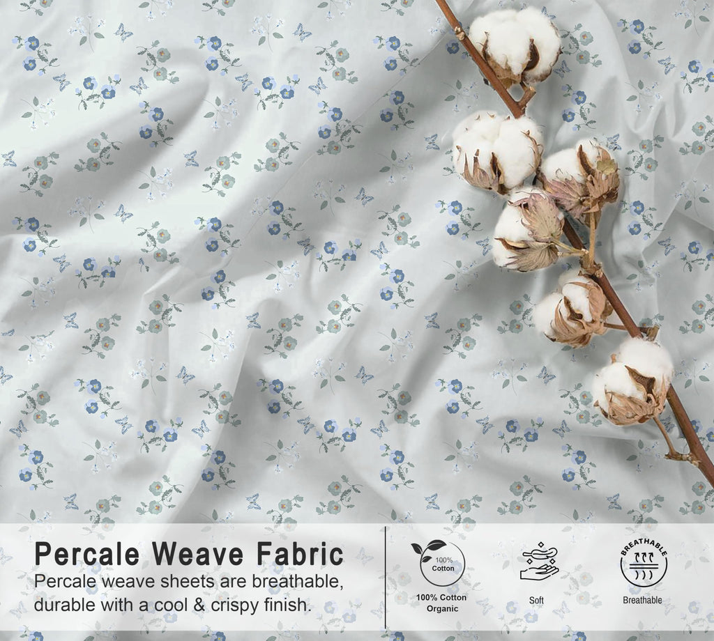 100% Cotton Organic Percale King Size Sheets Set, Butter Flight