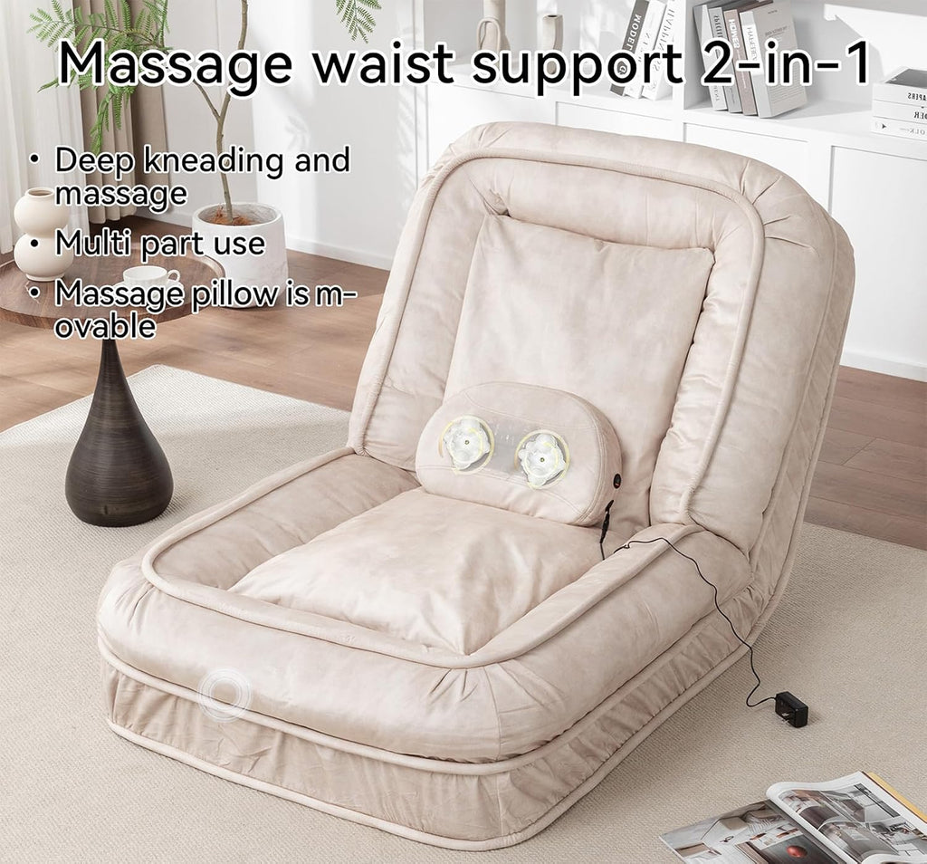 Upholstered Human Dog Bed, Bean Bag Floor Bed with 5 Position Adjustable Backrest, Sleeper Sofa with Massage Pillow