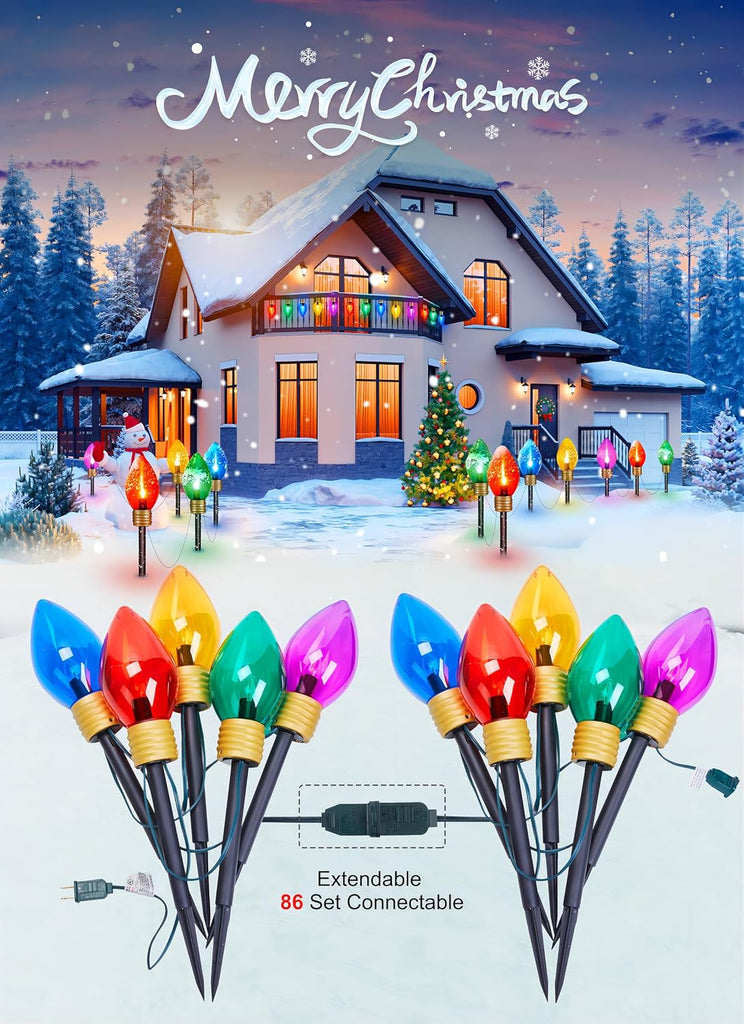 Jumbo C9 Christmas Pathway Lights Outdoor, 2 Pack Total 17 Feet 10 LED