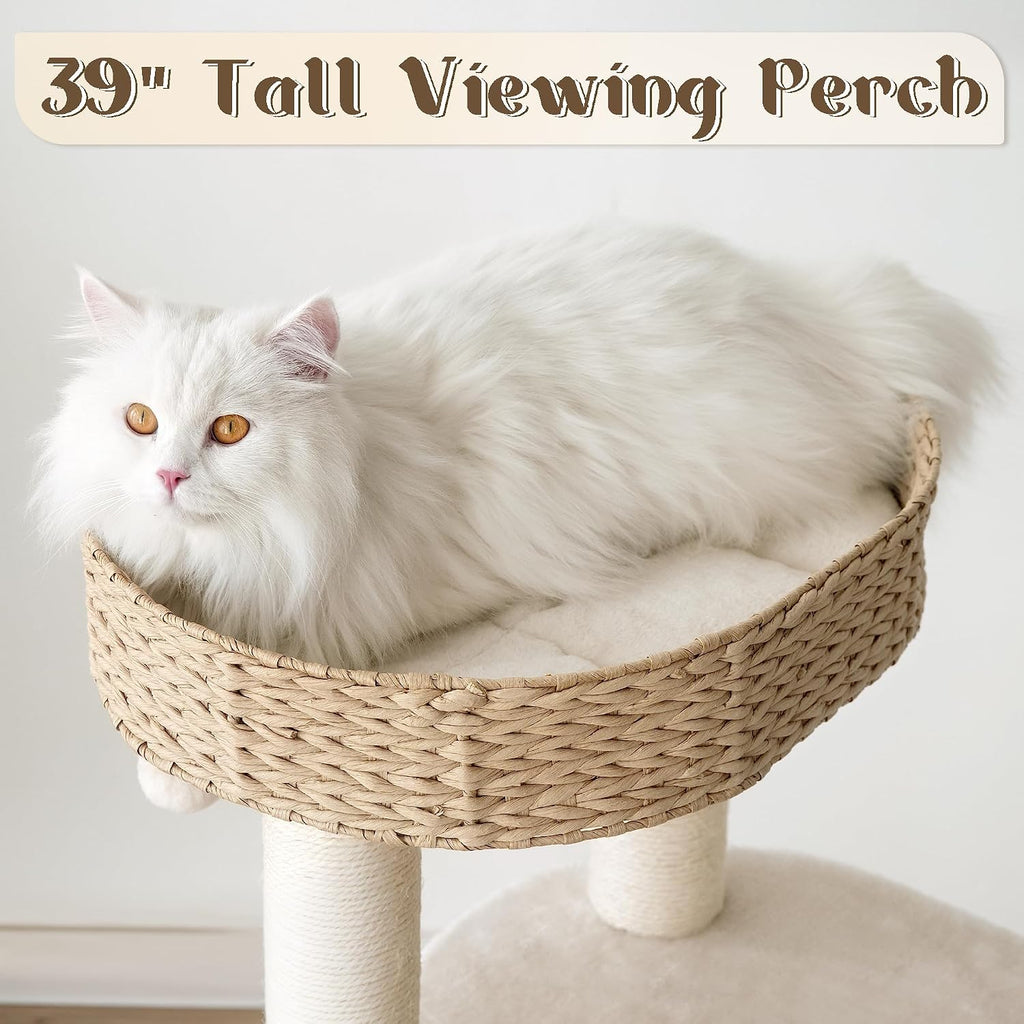 Modern Cat Tree, Hand-Woven Condo & Top Perch, cat Houses & Condos