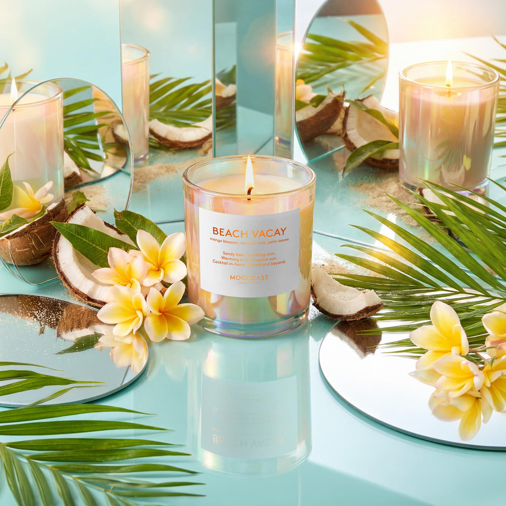Beach Vacay Scented Candle - Aesthetic Candle, Mango Blossom, Coconut & Palm Leaf, Clean Coco Wax Blend, Vegan