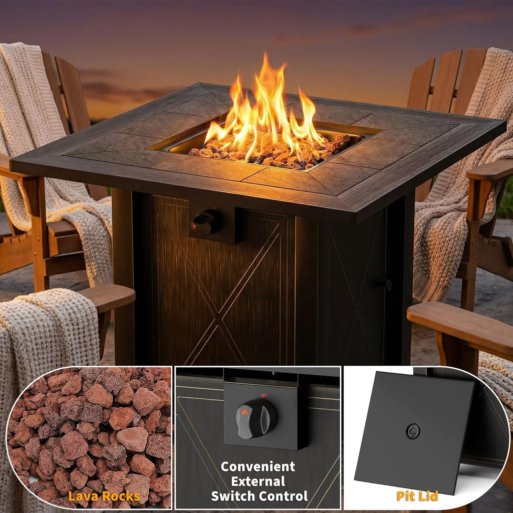 30" Propane Fire Pit with Premium Ceramic Tabletop, 50000 BTU Powerful Gas Firepit Table