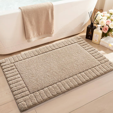 Soft Bathroom Rugs Absorbent, Non Slip Bath Mat 16x24, Beige