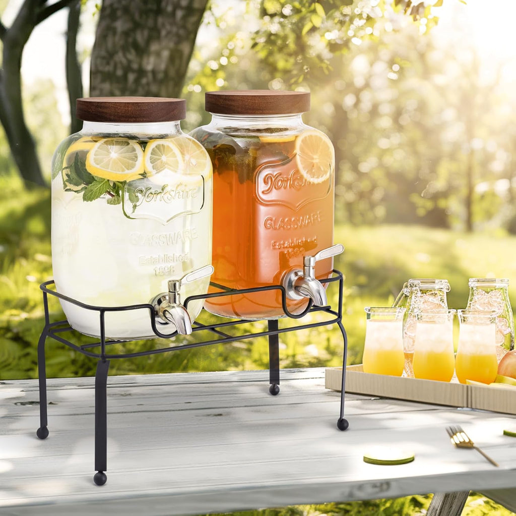 Glass Drink Dispenser for Parties, 1 Gallon Beverage Dispenser with Stand and Spigot Solid Stainless Steel, Used as