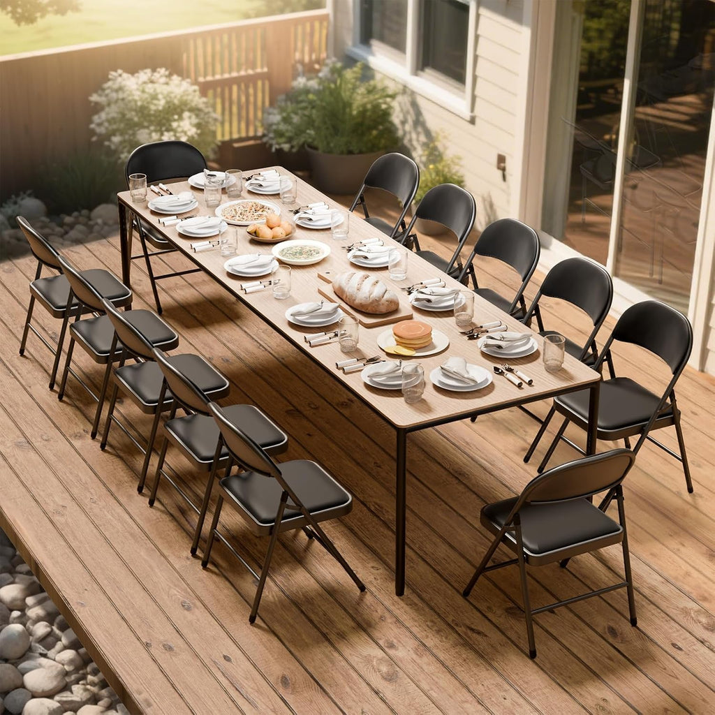 6 Pack Black Folding Chairs with Padded Cushion and Metal Frame, 350lbs