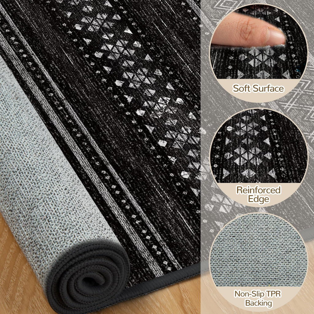 Washable Area Rugs Boho Runner Rug Black/White