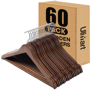 Wood Hangers - 60 Pack Solid Shirt Hangers, Heavy Duty & Slim Wooden Hangers, for Suit, Coat, Jacket, Pants (Walnut)
