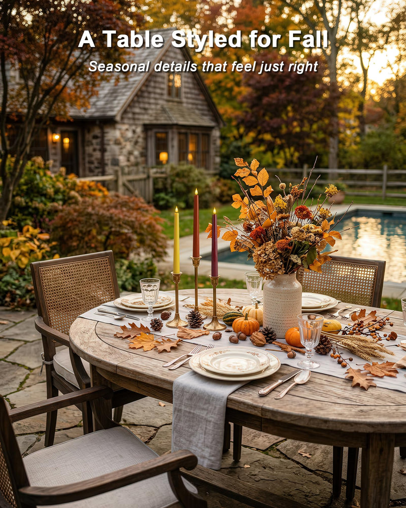 Real Wax Flameless Taper Candles, 9.6 Inch Warm Fall Colors Battery Operated LED Candlesticks 3 Pcs with Remote Timer