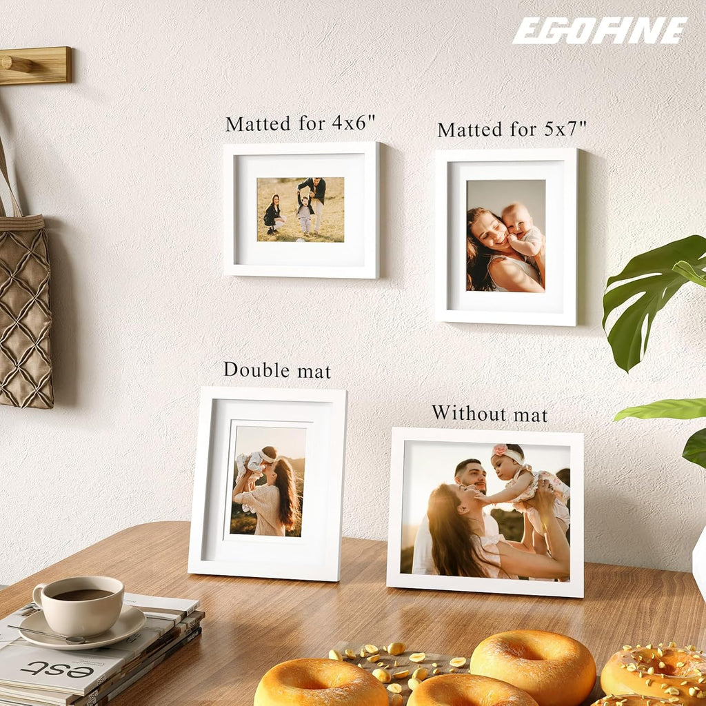 8x10 Picture Frames Set of 4, Made of Solid Wood Covered by Plexiglass 4x6 and 5x7 with Mat or 8x10 without Mat, for