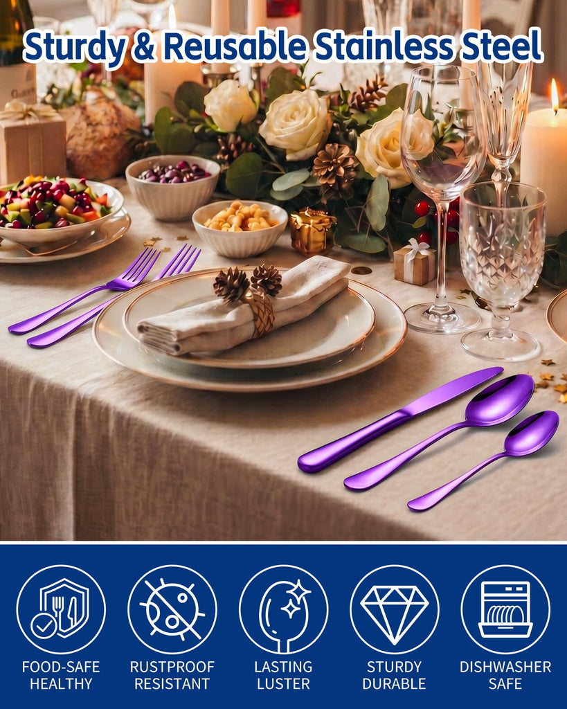 40-Piece Purple Silverware Set, Stainless Steel Flatware Set for 8